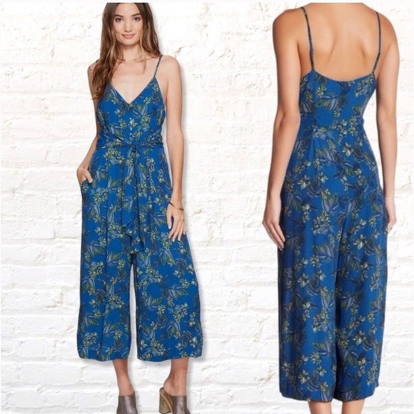 Free People JUMPSUIT Blue w/ Tropical Floral Pattern SIZE 0 "Hot Tropics" Style - Picture 11 of 11